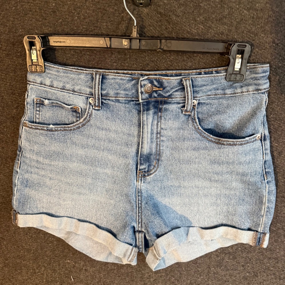 Womens 12 High Rise Rolled‎ Cuff Denim Shorts Light Wash STRETCHY WESTERN